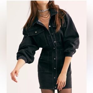 Free People Bo Denim Midnight Black Long Sleeve Mini Shirt Dress